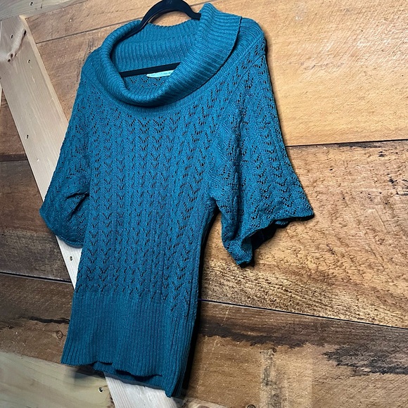 Maurices Women’s Small Short Sleeve Sweater Cowl Neck Jade Fitted Waist Top - Picture 6 of 8